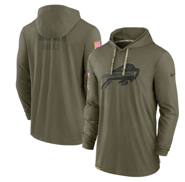 Men's Buffalo Bills 2022 Olive Salute to Service Tonal Pullover Hoodie